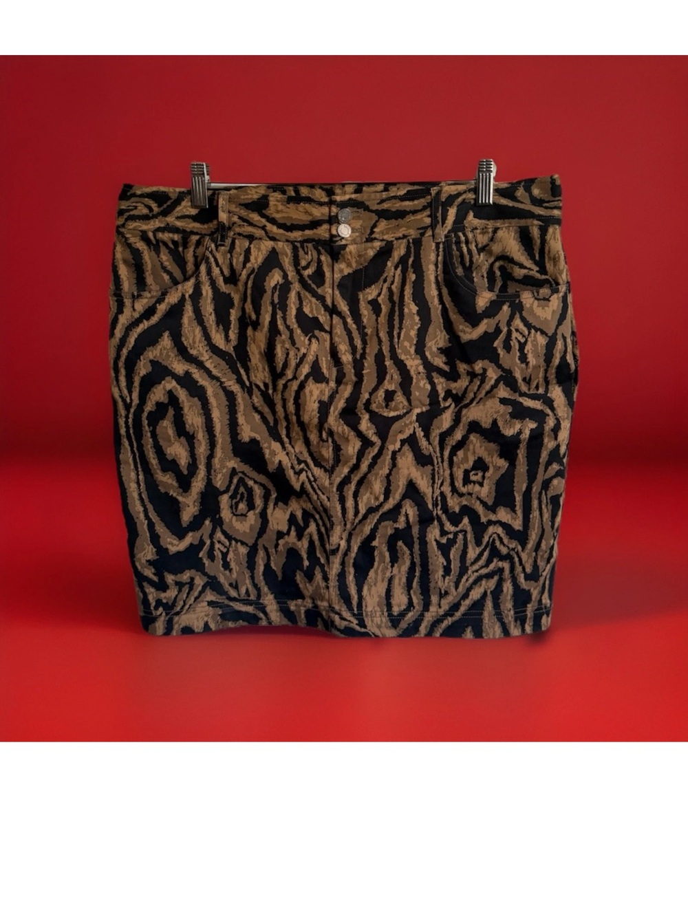 Chaps brand pencil skirt features a distinct black and tan animal print